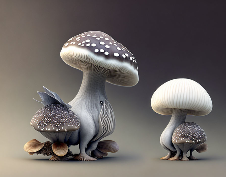 Stylized mushrooms with whimsical patterns and gradient colors