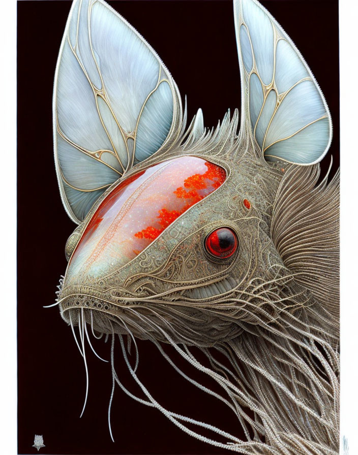 Fantastical creature with large translucent ears and ornate patterns