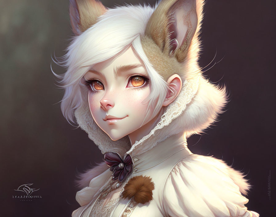 White-furred character with fox-like ears and bow tie outfit