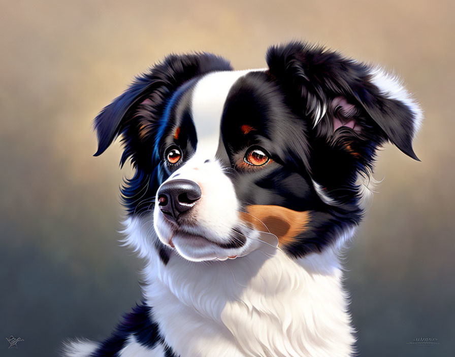 Realistic Bernese Mountain Dog Digital Painting with Glossy Coat & Brown Eyes