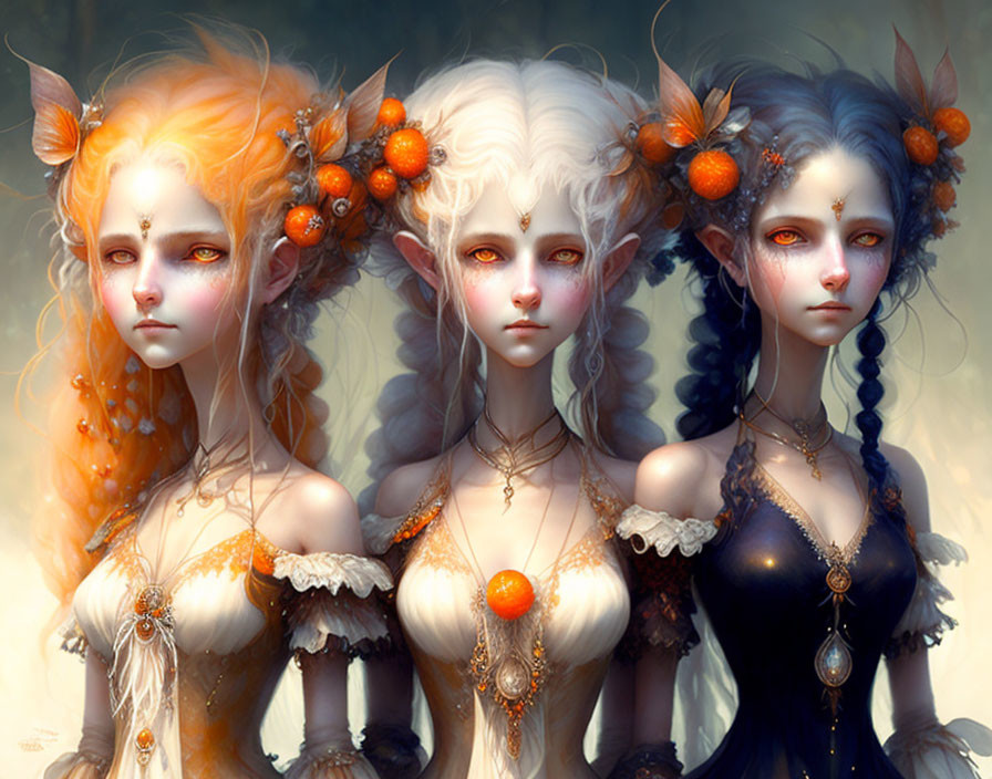 Ethereal fantasy characters with animal ears and unique color themes