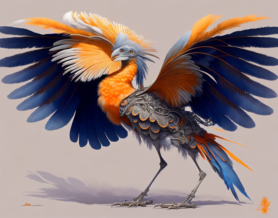 Colorful Fantasy Bird with Mechanical Features and Elaborate Feathers