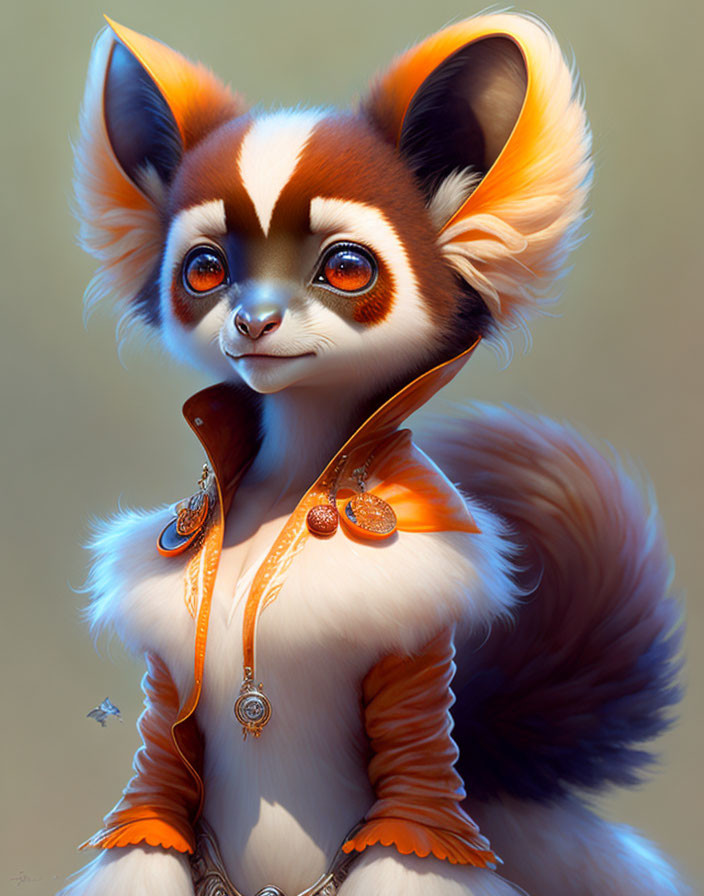 Anthropomorphic Fox Character with Large Eyes and Stylish Outfit