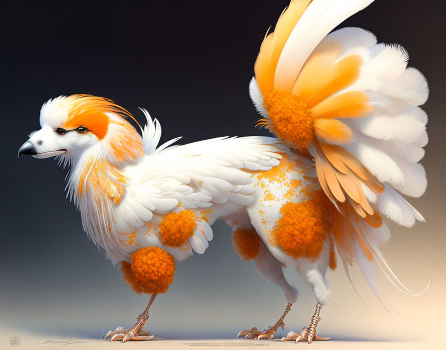 White Bird Creature with Orange Crest and Fan-Like Tail