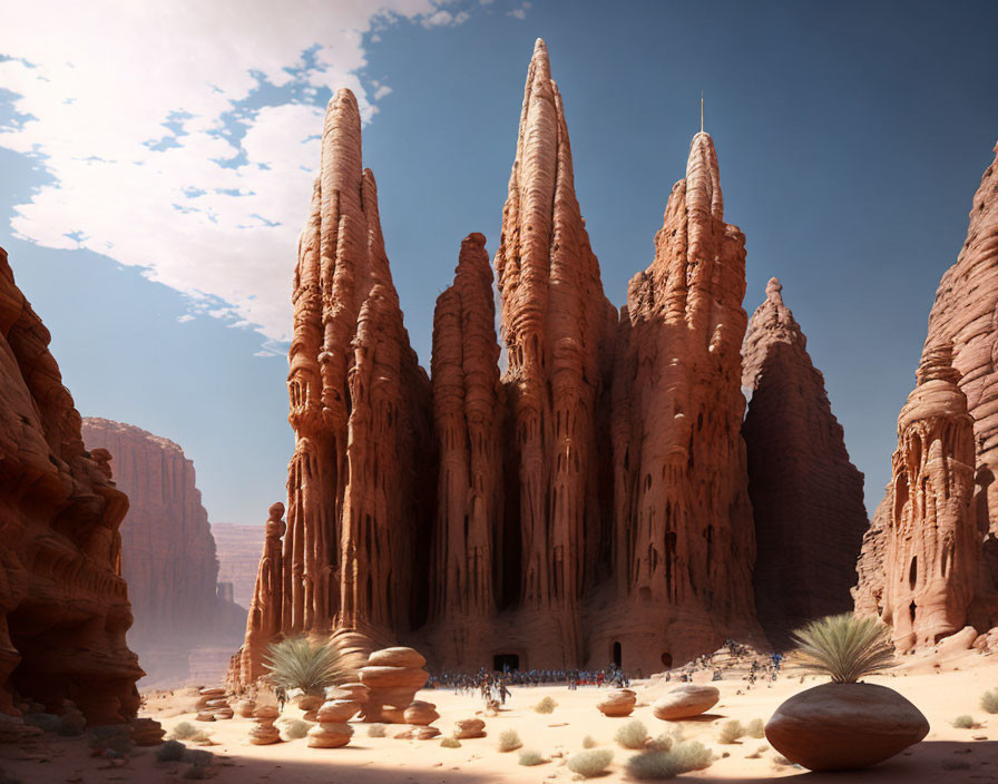 Tall Rock Formations in Desert Landscape