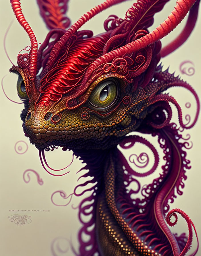 Vividly Colored Fantastical Creature with Intricate Details