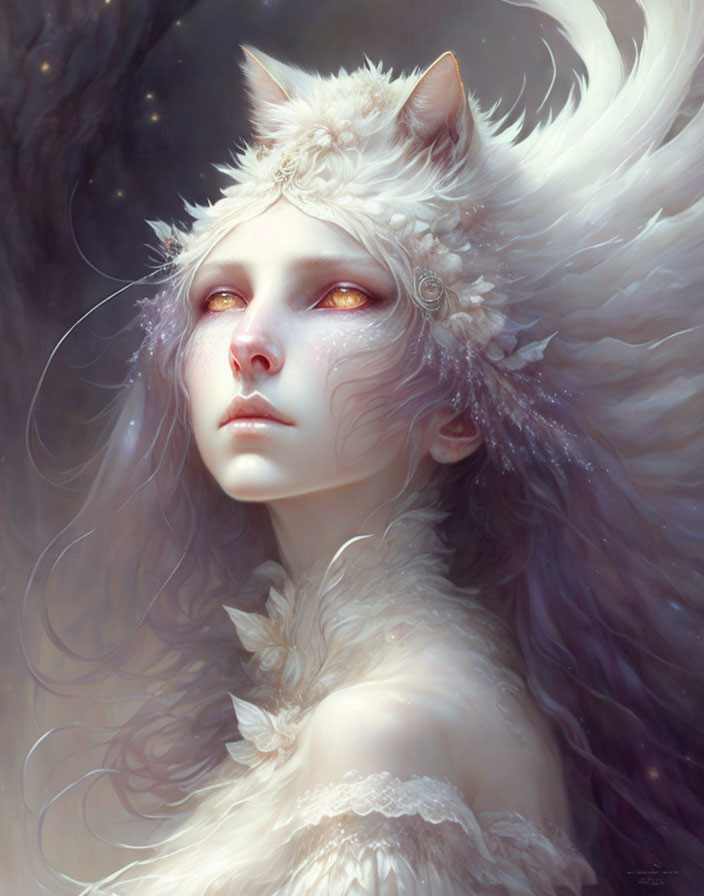 Fantasy artwork featuring person with feline features