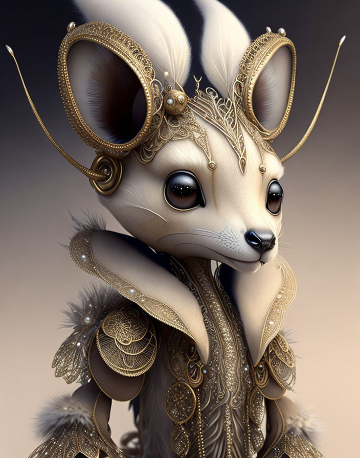 Anthropomorphic mouse illustration with ornate golden jewelry and regal costume