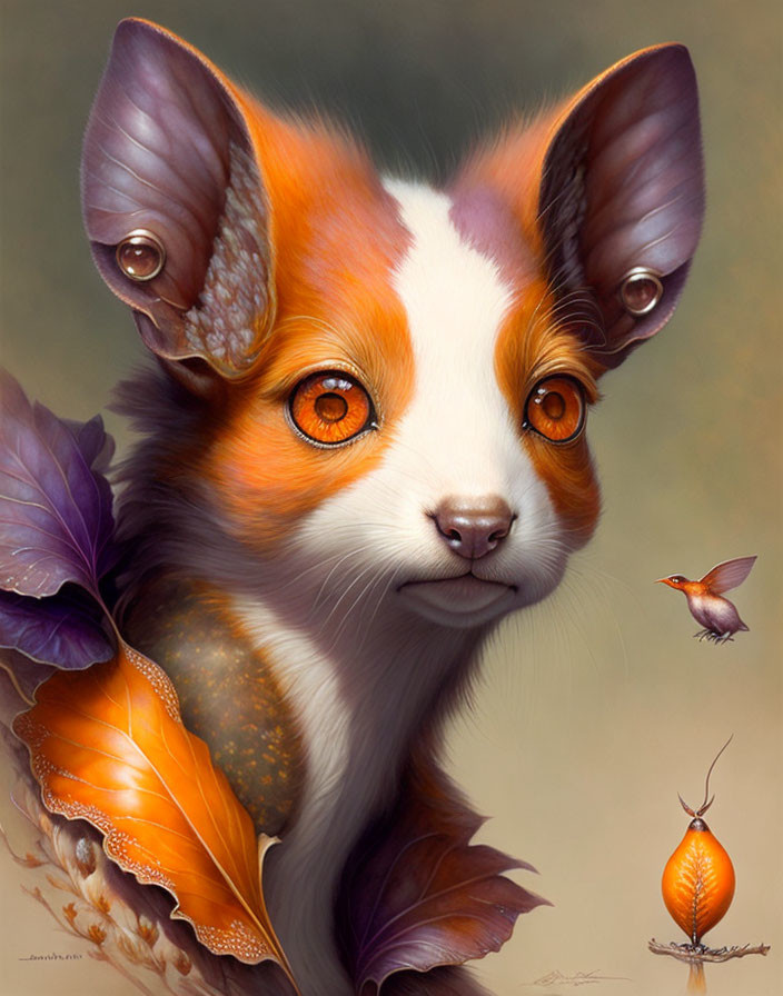 Fantasy creature with large ears in autumn setting.