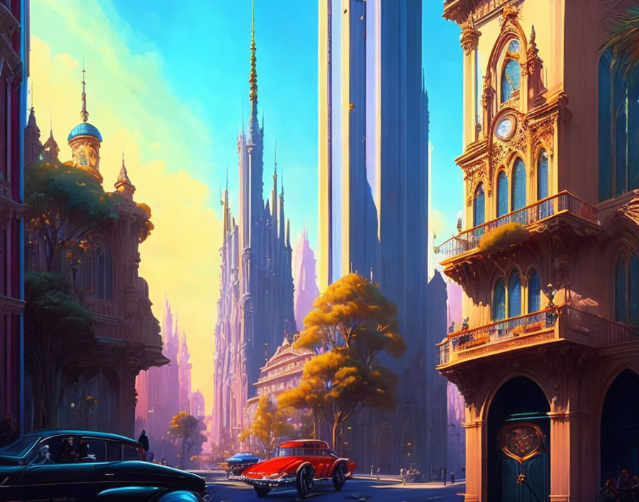 Futuristic cityscape with classic & modern architecture