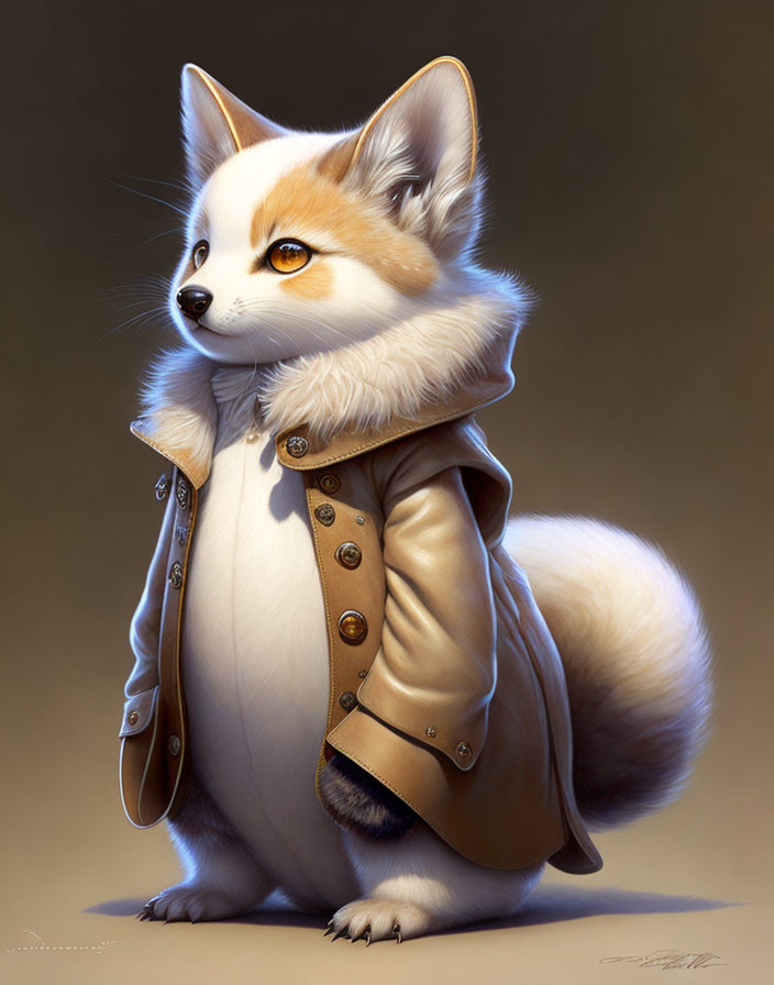 Anthropomorphic fox illustration in white and orange coat