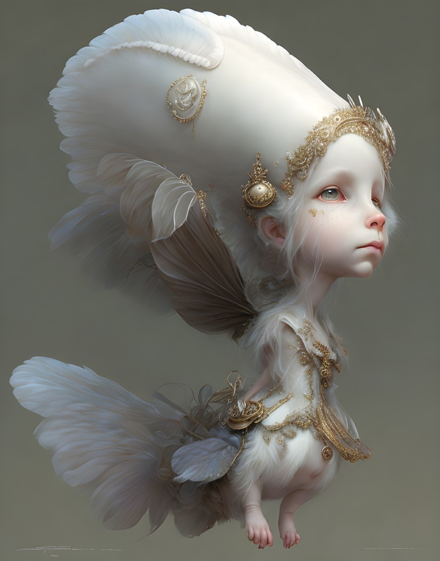 Child with angelic wings and regal headdress in fantasy illustration