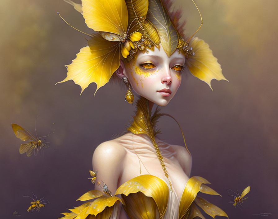 Fantasy portrait of female figure with butterfly wings and accessories