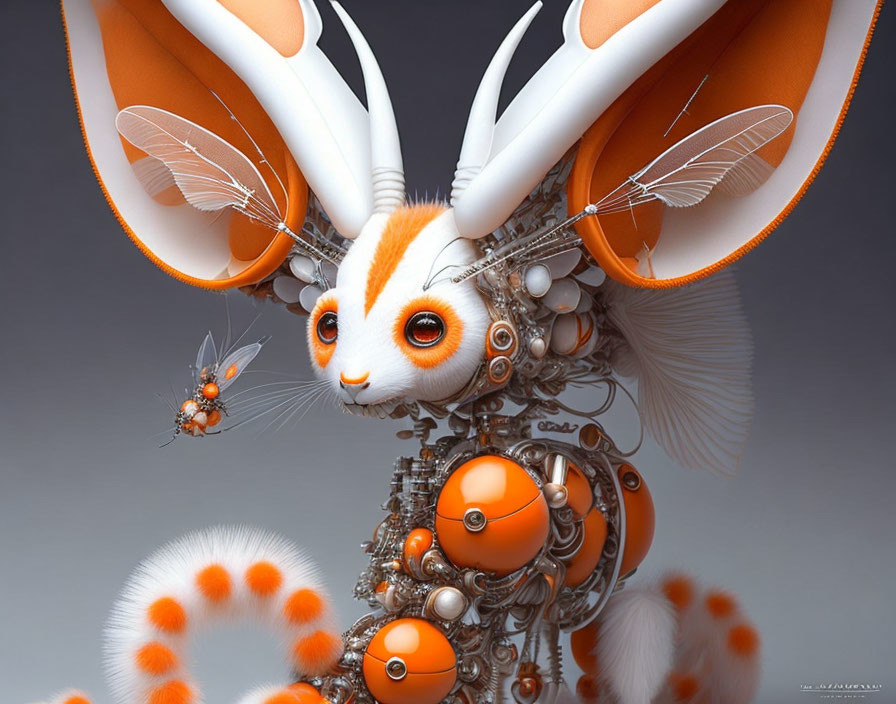 Fantastical creature with rabbit-like ears and mechanical features