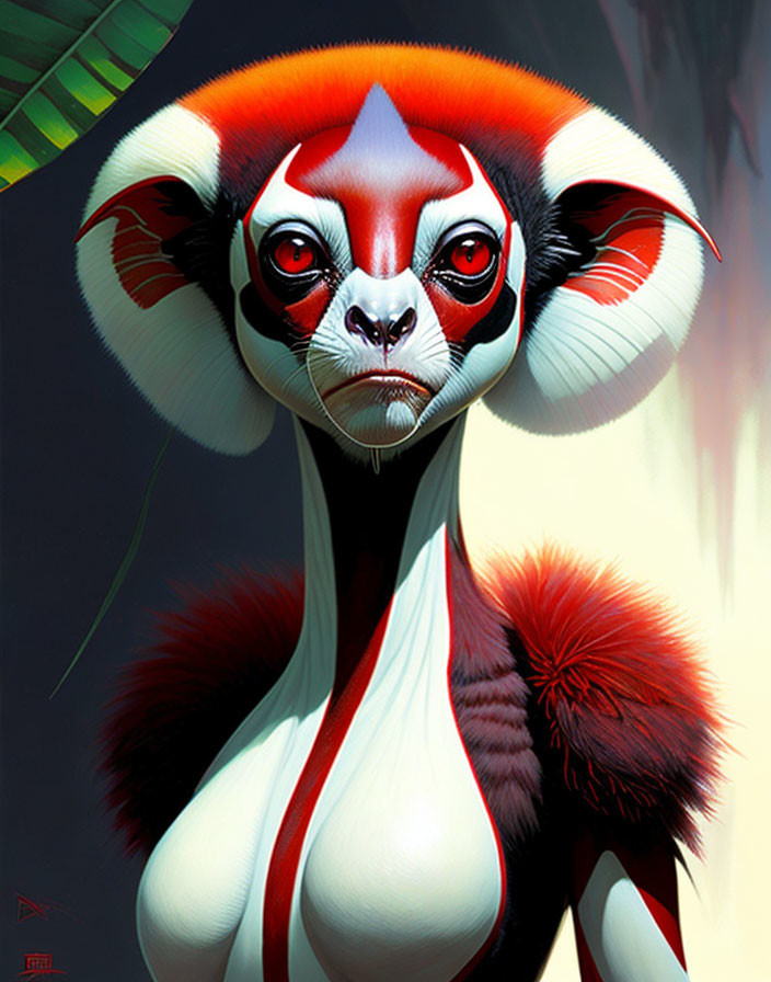 Colorful anthropomorphic creature with monkey-like face in digital painting