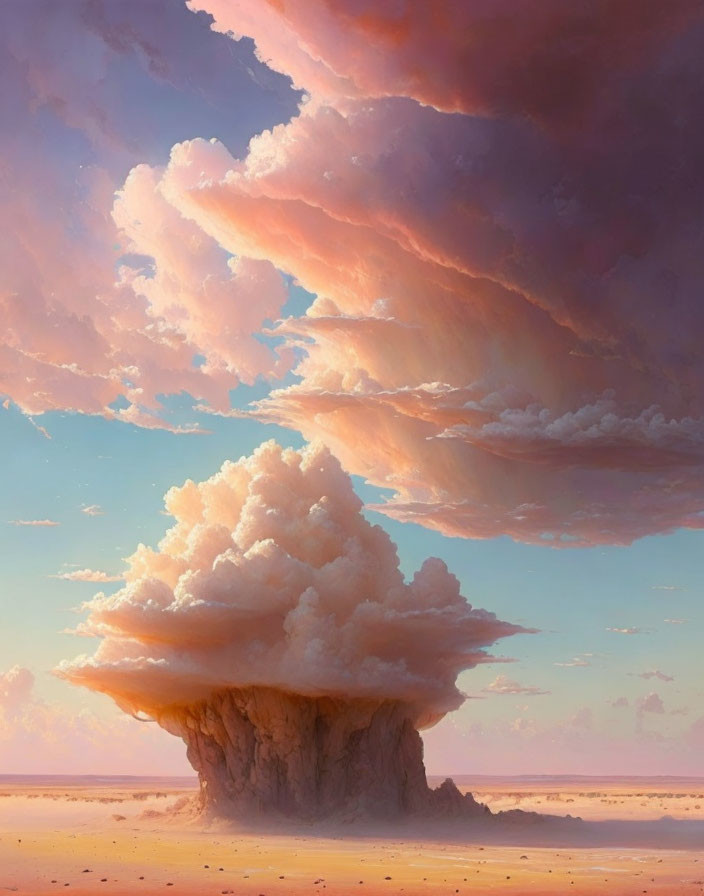 Expansive desert scene with dramatic sky and colossal cloud formation