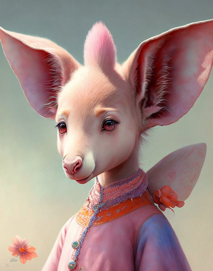 Illustration: Fennec fox-headed creature with human-like features and necklace.