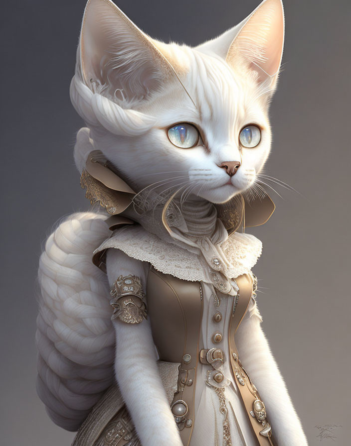 White Cat Character in Steampunk-Inspired Outfit