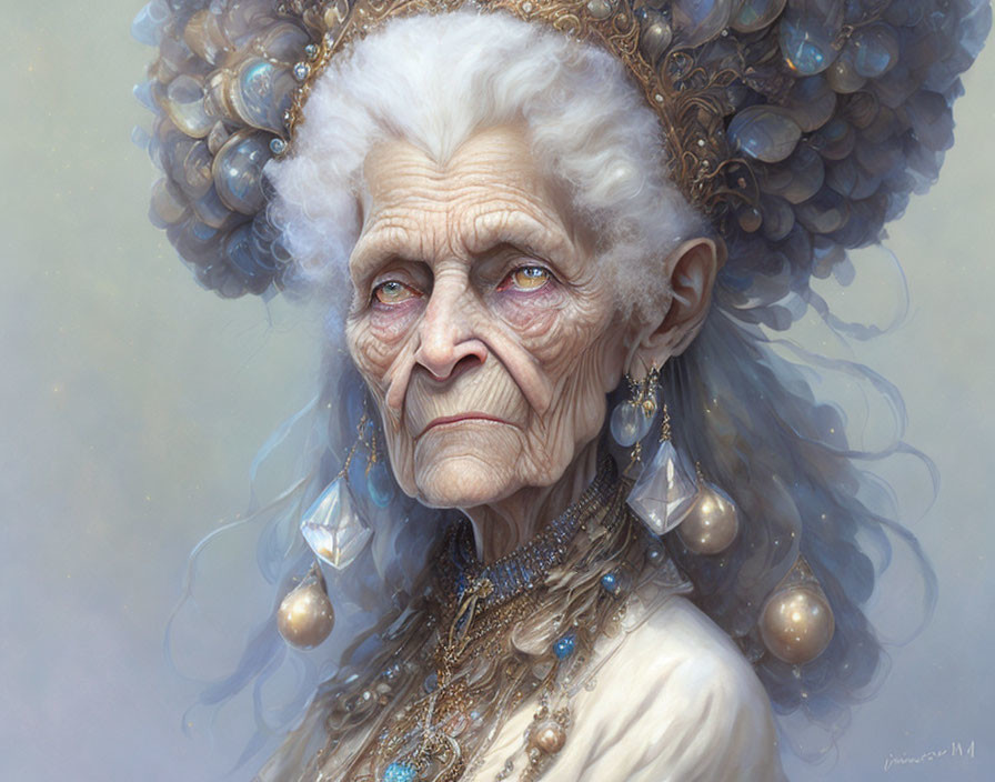 Elderly Woman in Regal Fantasy Attire