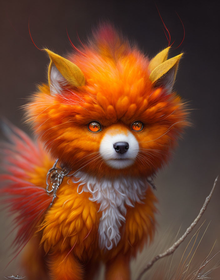 Colorful Anthropomorphic Fox Illustration with Expressive Eyes and Chain Detail