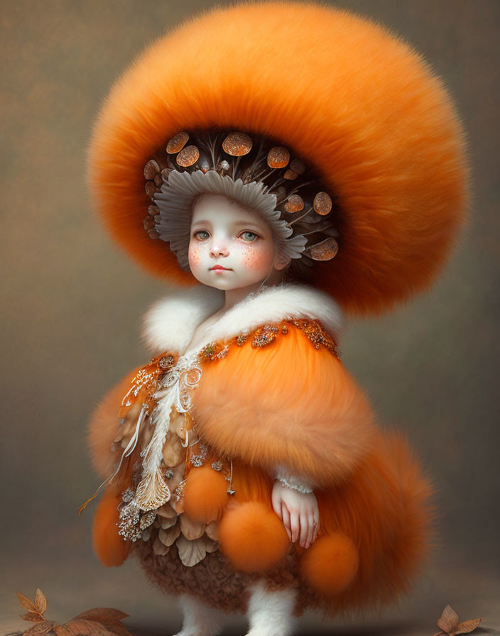 Child in Mushroom Costume Portrait in Autumnal Setting