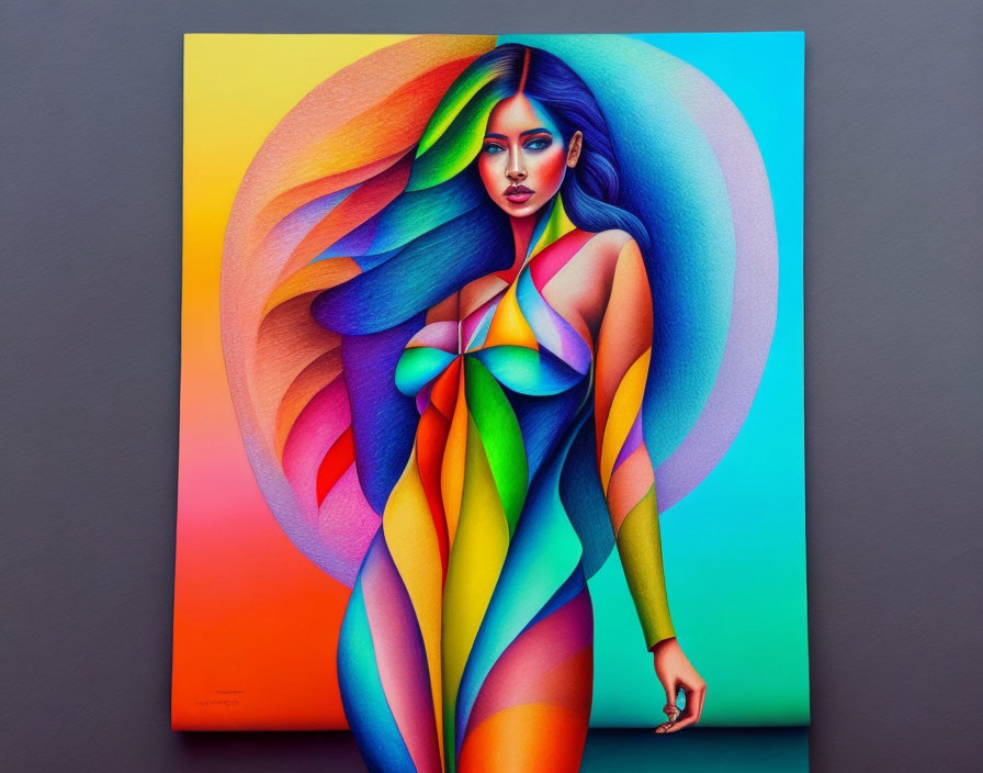 Vibrant stylized portrait of a woman with flowing hair