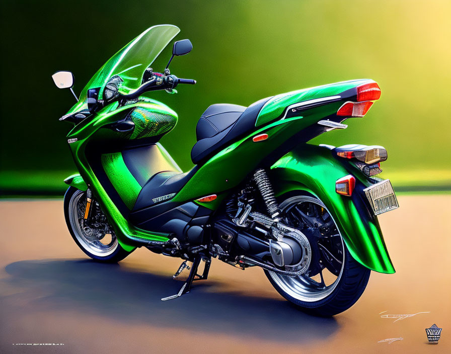 Sporty Green Motorcycle with Black Seats and Silver Accents