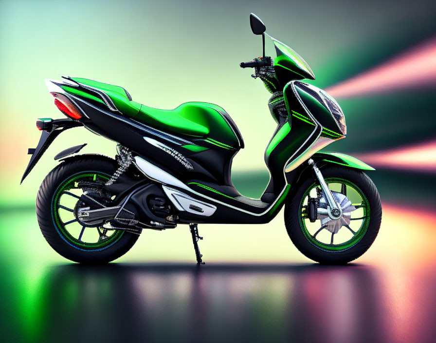 Modern Green and Black Motor Scooter on Colorful Background