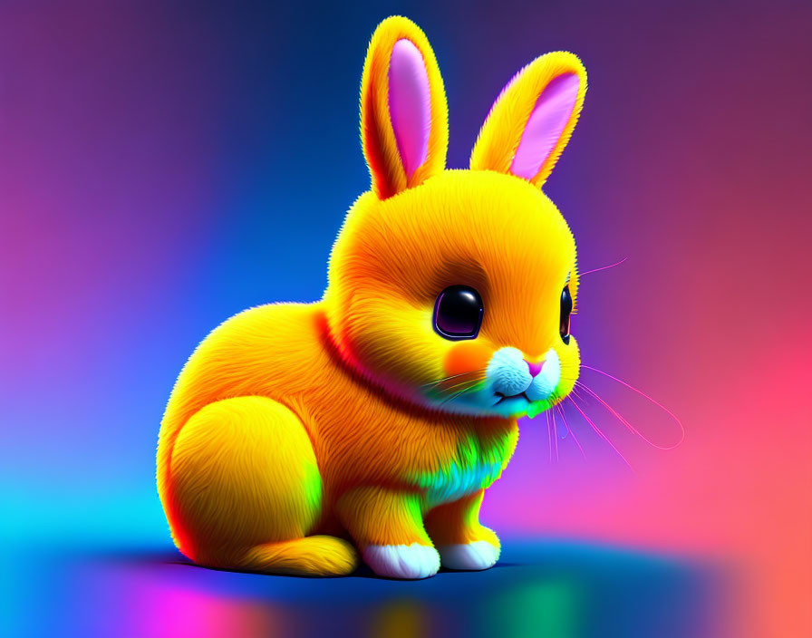 Colorful digital art: Fluffy orange bunny on gradient background