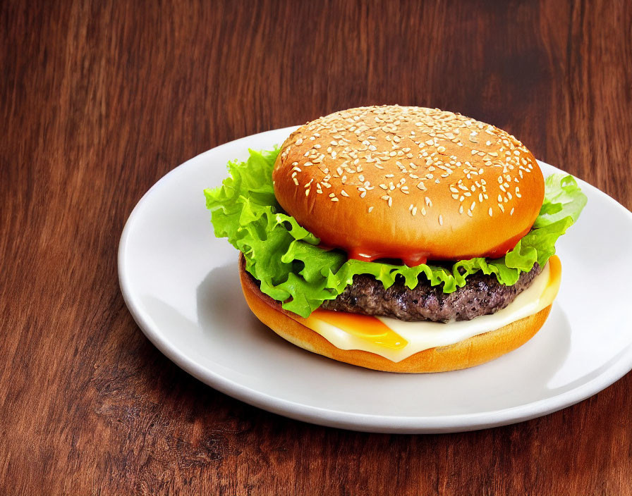 Classic Cheeseburger with Lettuce and Tomato on Sesame Seed Bun