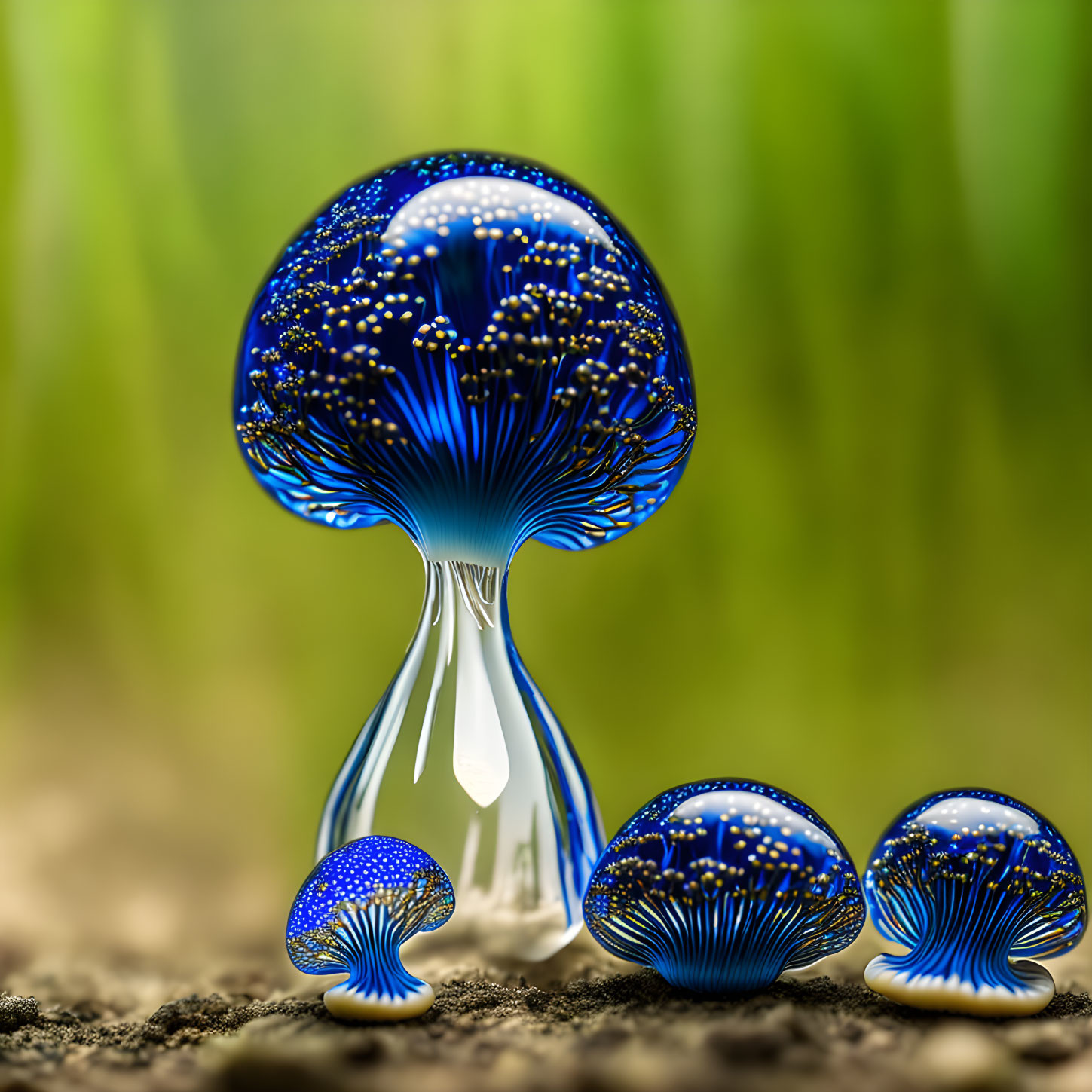 Blue and Orange Mushroom-shaped Figures in Fantastical Fungi Scene