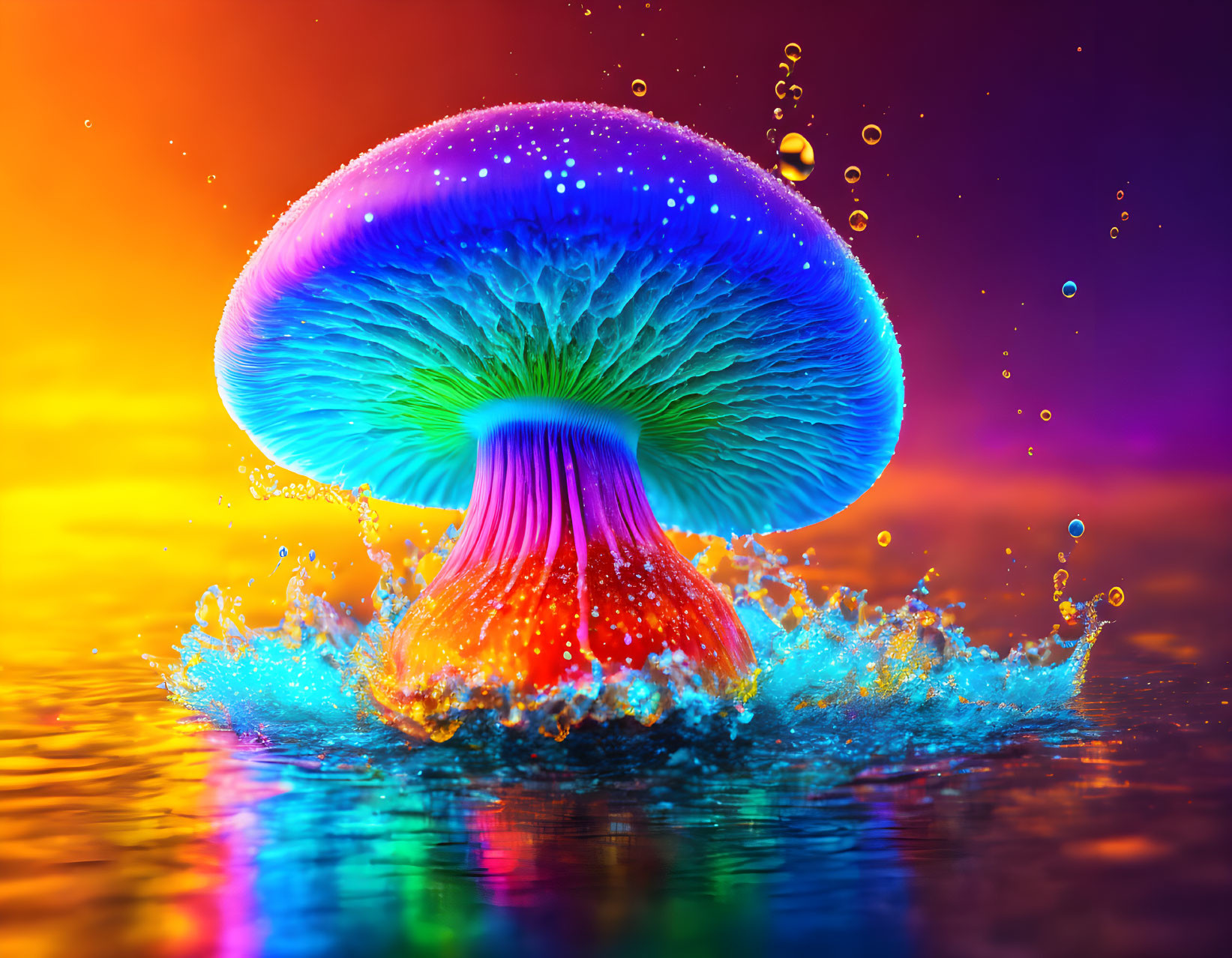 Colorful Jellyfish Submerged in Dynamic Splash