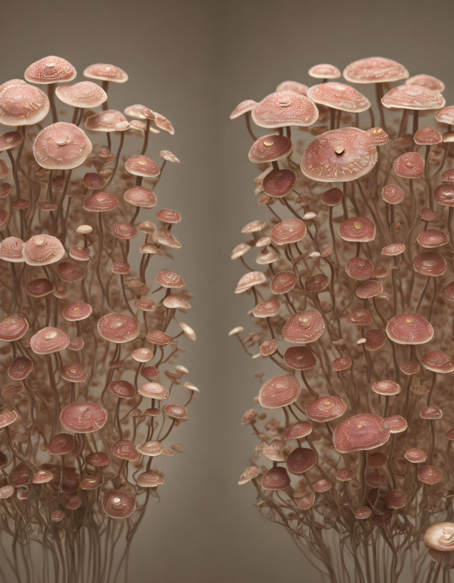 Pinkish-Brown Clustered Mushrooms on Thin Stems