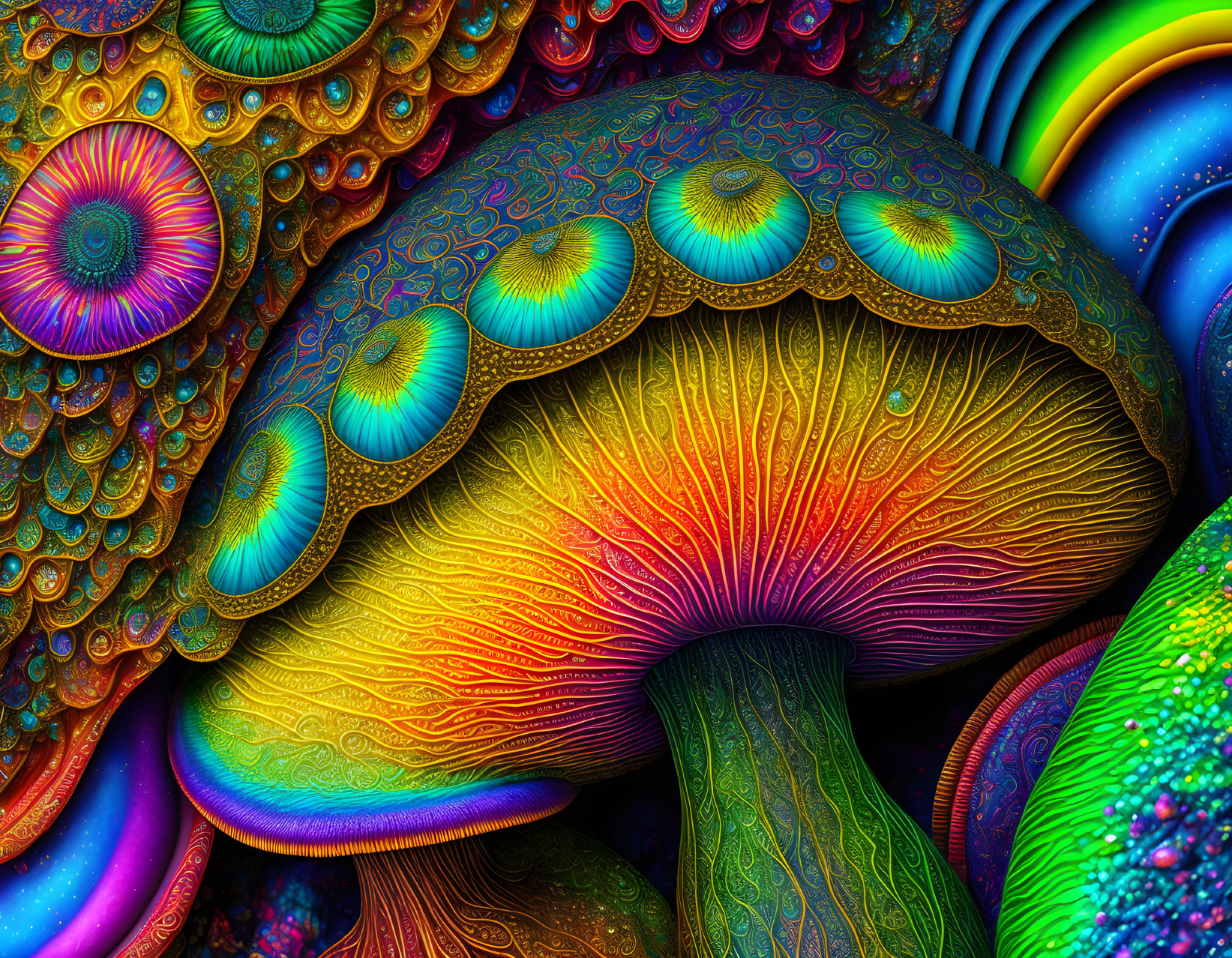 Colorful Psychedelic Mushroom Artwork with Vibrant Patterns