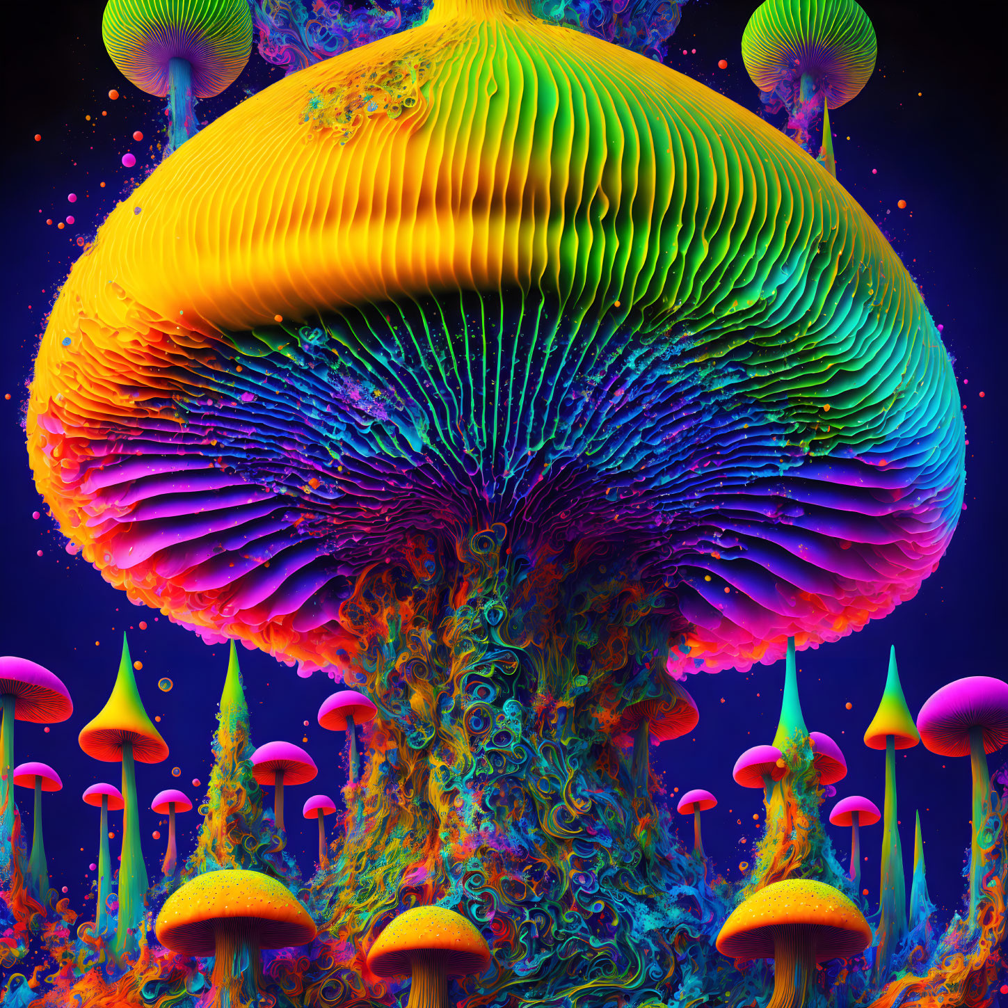 Colorful Psychedelic Mushroom in Cosmic Setting