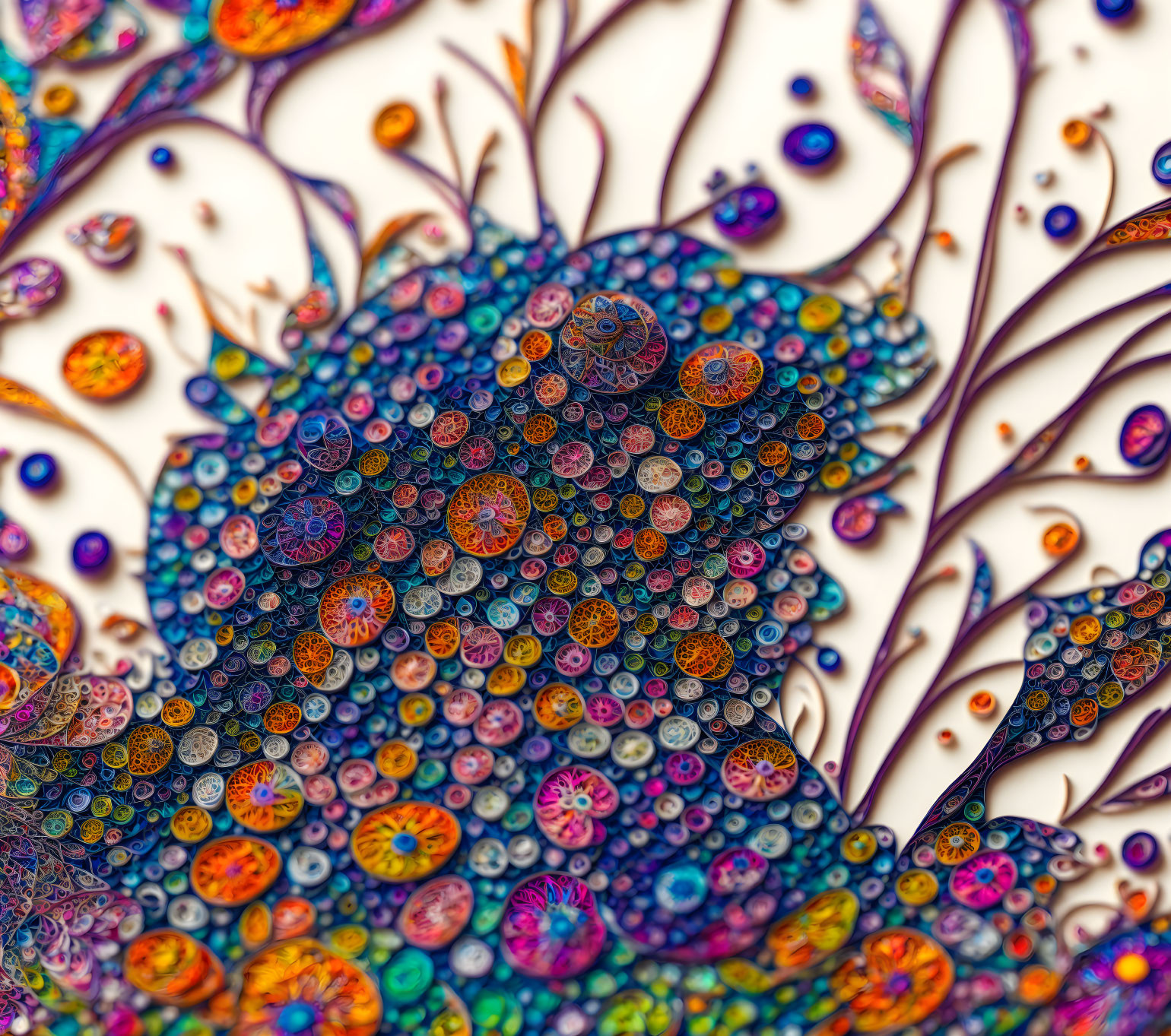 Colorful fractal image of vibrant patterned cells and bubbles with delicate branching structures