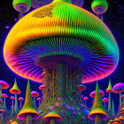 Colorful Psychedelic Mushroom in Cosmic Setting