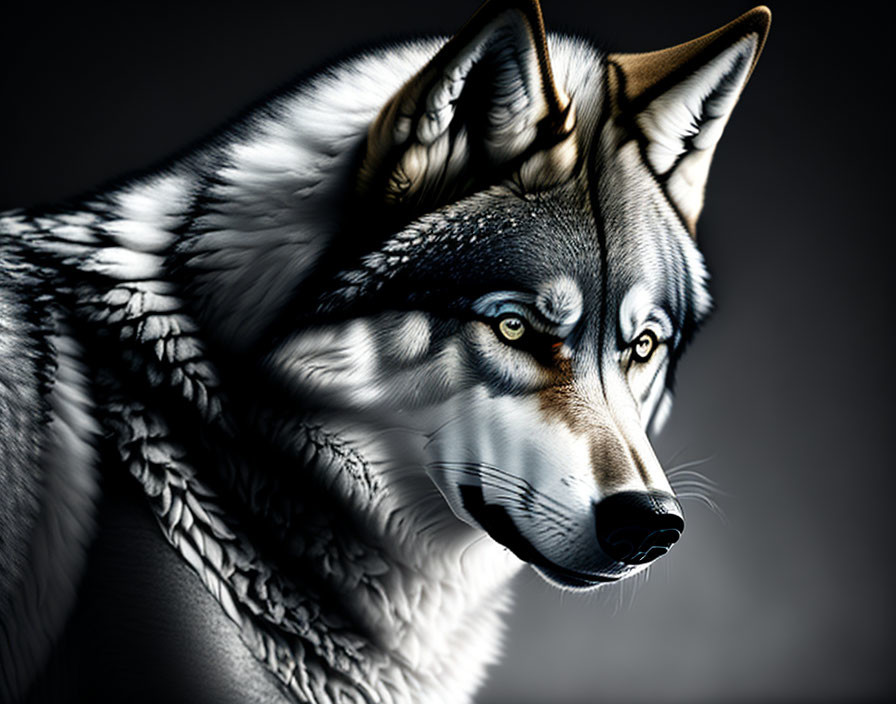 Realistic Wolf Head Illustration with Intense Eyes