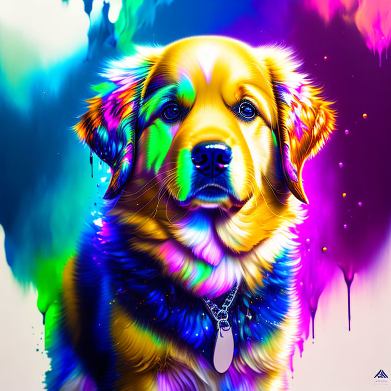 Colorful digital artwork: Neon dog with melting colors