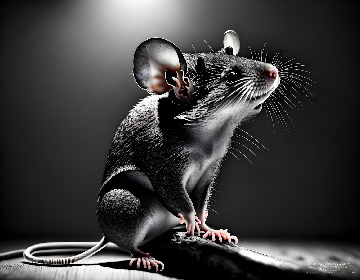 Realistic Grey Mouse Digital Artwork with Detailed Fur and Whiskers