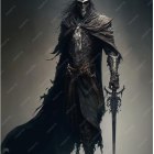 Dark Knight in Black Armor with Spiked Mace and Cape