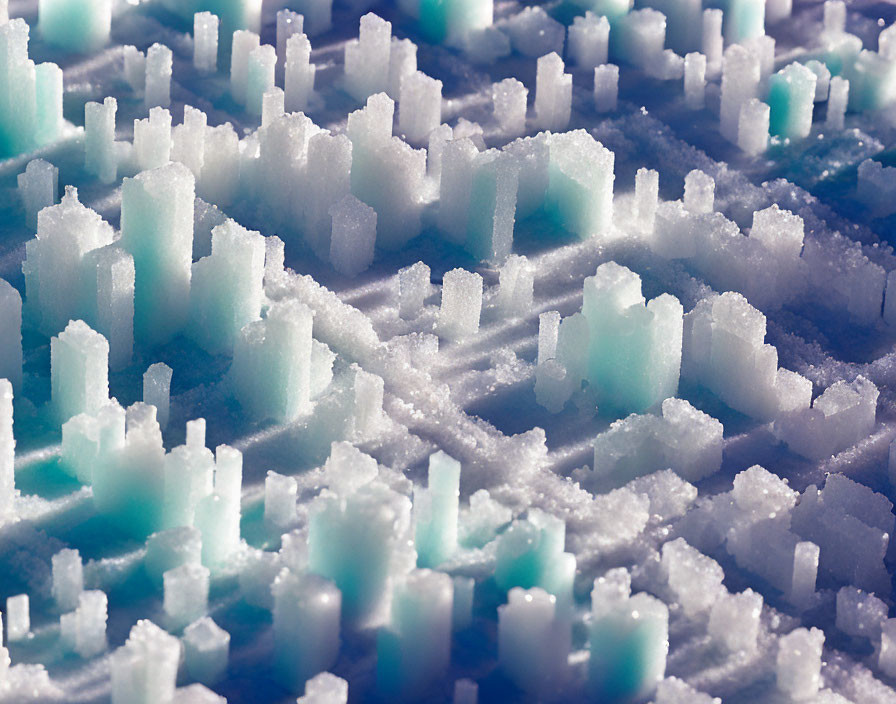 Detailed Frost-like Miniature Ice Towers on Textured Surface