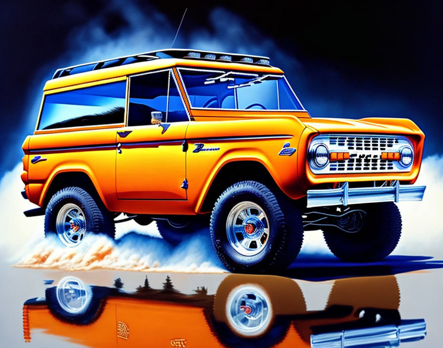 Vibrant Orange Classic Ford Bronco with White Trim and Chrome Details