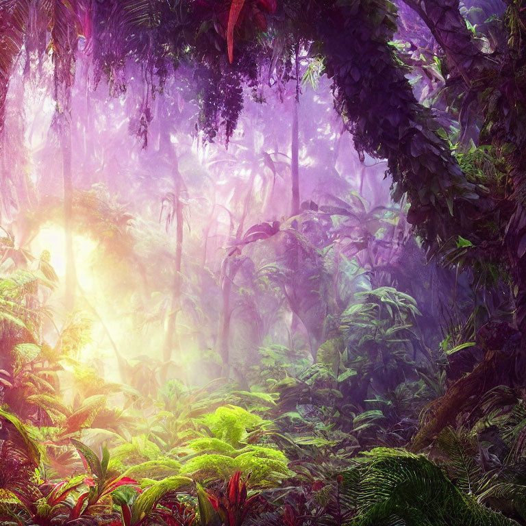 Lush Tropical Forest with Misty Atmosphere