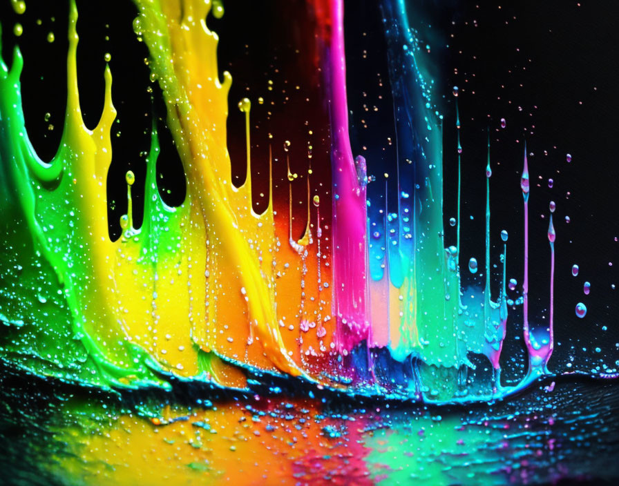 Colorful Paint Splashes on Dark Background: Dynamic Abstract Display