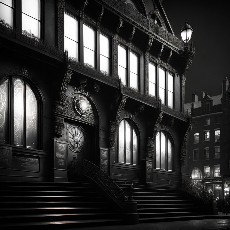 Ornate Building Night Scene with Vintage Vibe