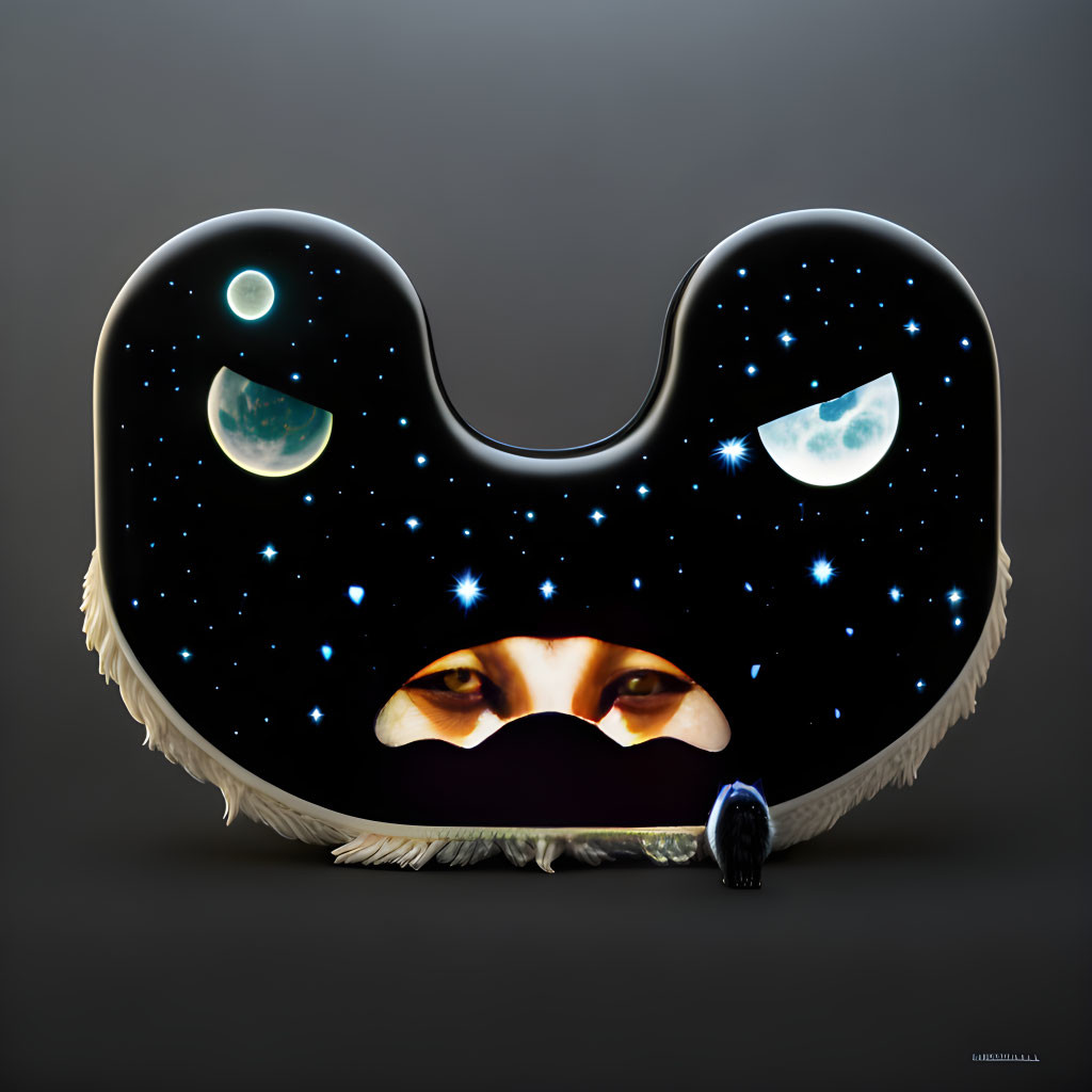 Whimsical cosmic cat illustration with starry sky face