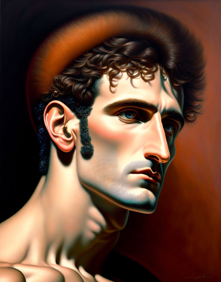 Detailed digital portrait of a man with dark hair and intense gaze
