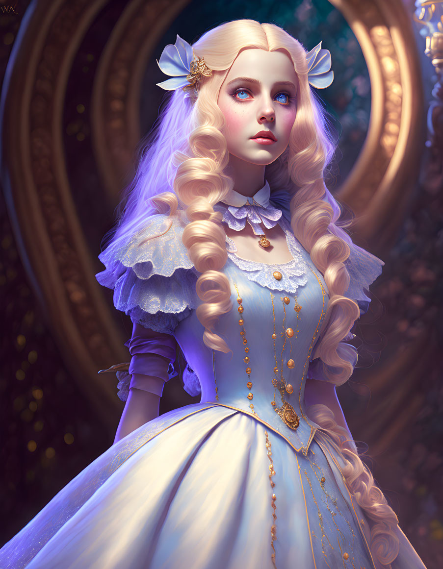 Fantasy character digital art: blonde with Victorian dress