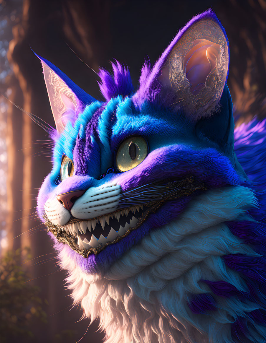 Colorful Stylized Cat Artwork with Neon Blue Fur